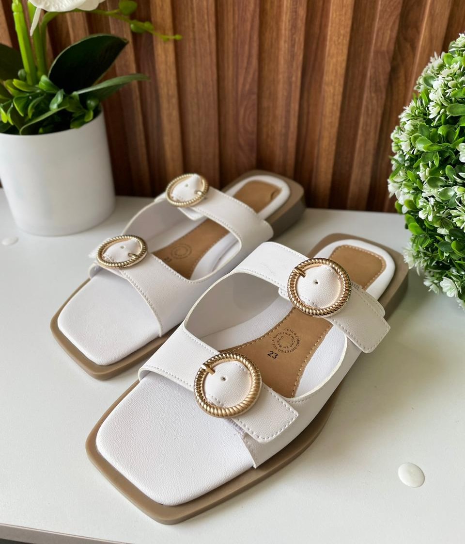 S813 SANDALIA DOBLE HEBILLA REDONDA COLOR BLANCA
