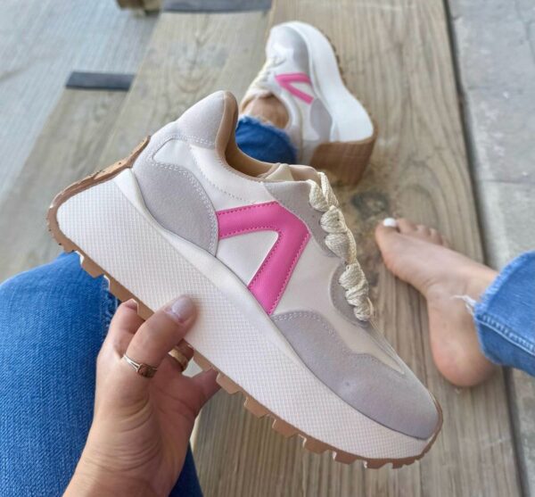 TP1090 TENIS PLATAFORMA LATTE/ROSA