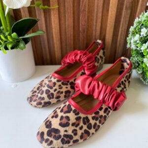 F227 FLAT LEOPARDO CORREA CORRUGADA ROJA
