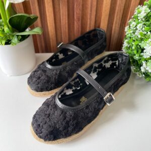 F230 FLAT NEGRA DE FLORES CON SUELA DE YUTE