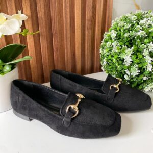 F232 FLAT NEGRO DE GAMUZA CON HEBILLA