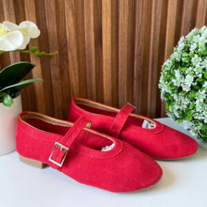 F267 FLAT ROJO PIEL DE DURAZNO HEBILLA CUADRADA