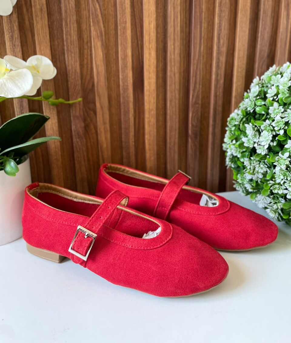 F267 FLAT ROJO PIEL DE DURAZNO HEBILLA CUADRADA
