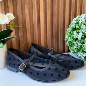 F269 FLAT NEGRO MALLA DE BOLITAS CON HEBILLA
