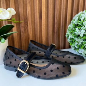 F272 FLAT NEGRO MALLA DE BOLITAS CORREA TERCIOPELO