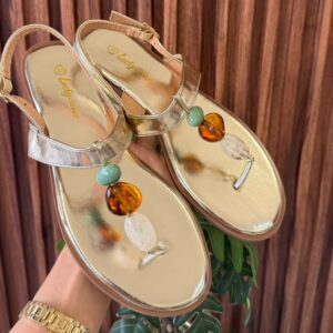 S1122 SANDALIA ORO CON 3 PIEDRAS Y SUJETADOR