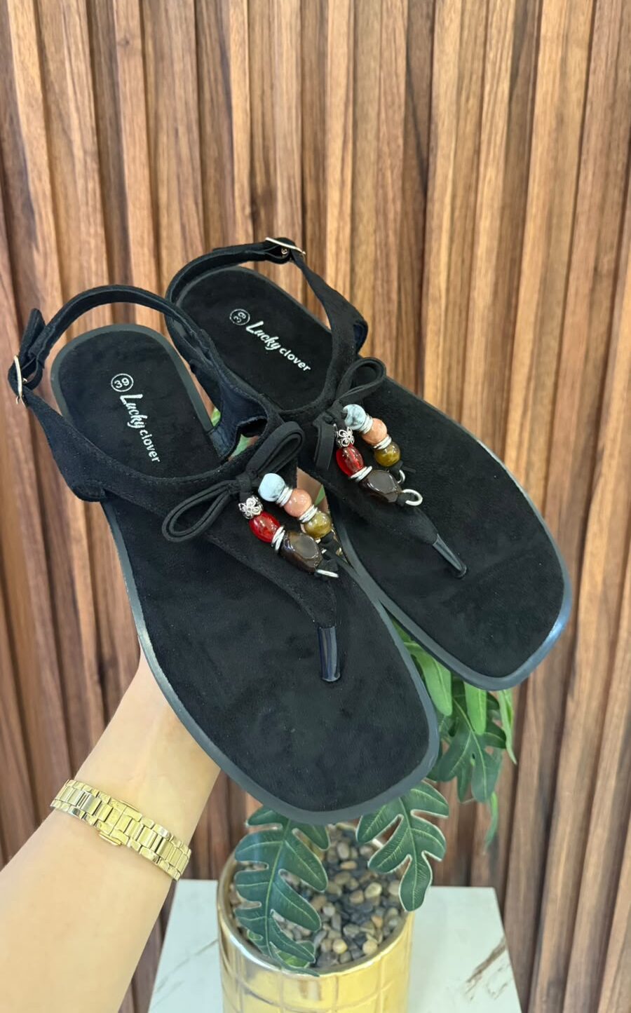 S1128 SANDALIA NEGRA CON MOÑO Y SUJETADOR EN TOBILLO