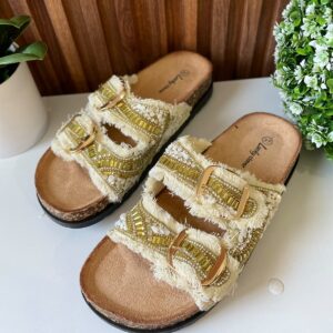 S1127 SANDALIA BEIGE DOS HEBILLAS DESHILACHADA