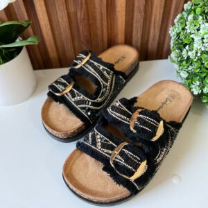 S1125 SANDALIA NEGRA DOS HEBILLAS DESHILACHADA