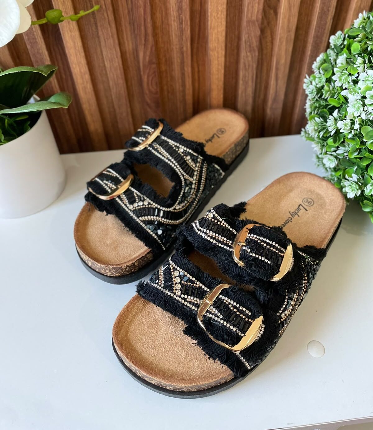 S1125 SANDALIA NEGRA DOS HEBILLAS DESHILACHADA