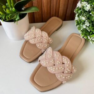 S1158 SANDALIA ROSA CON PERLAS DISEÑO ENTRELAZADO