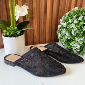 F298 FLAT NEGRO PICUDO DE MALLA CON FLORES