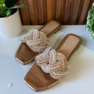 S1161 SANDALIA ORO ROSADO CON PEDRERIA DISEÑO ENTRELAZADO