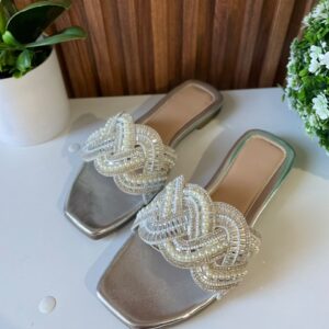 S1160 SANDALIA PLATA CON PEDRERIA DISEÑO ENTRELAZADO