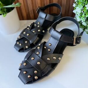 S1176 SANDALIA NEGRA SEMI CERRADA CON ESTOPEROLES