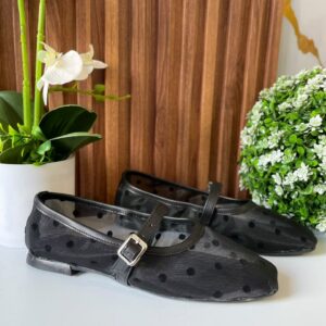 F321 FLAT NEGRO DE MALLA POLKA DOT